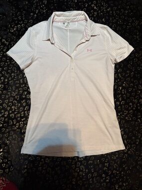 Under Armour Women's Striped Button-Down Golf Polo Country Club Summer Sport
